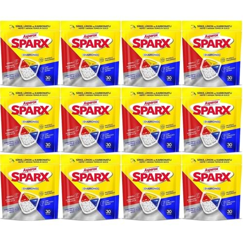 Asperox Sparx Bulaşık Makinesi Kapsülü 360 Adet Hepsi 1 Arada (Sirke-Limon-Karbonatlı) (12PK*30)