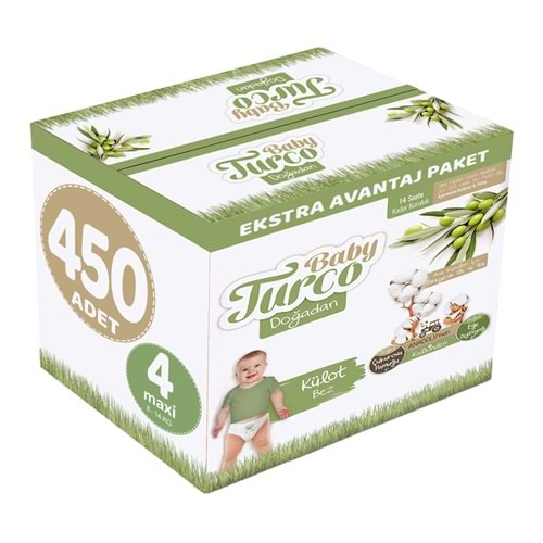 Baby Turco Külot Bebek Bezi Doğadan Beden:4 (8-14KG) Maxi 450 Adet Ekstra Avantaj Pk