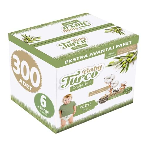 Baby Turco Külot Bebek Bezi Doğadan Beden:6 (16-25KG) XLarge 300 Adet Ekstra Avantaj Pk