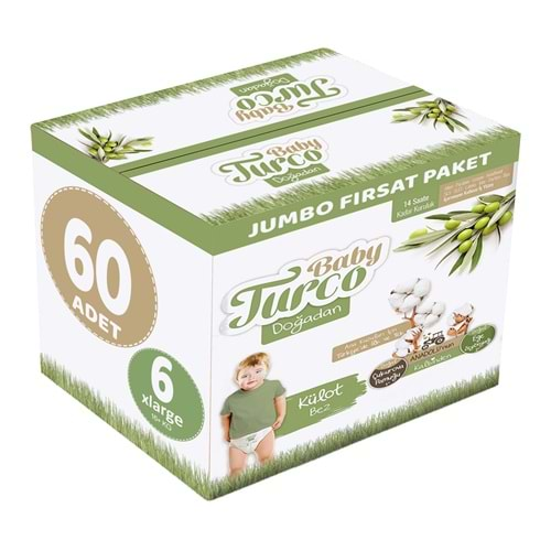 Baby Turco Külot Bebek Bezi Doğadan Beden:6 (16+KG) XLarge 60 Adet Jumbo Fırsat Pk