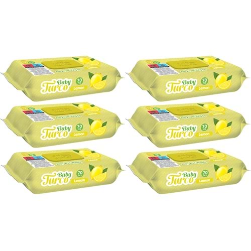 Baby Turco Islak Havlu Mendil 70 Yaprak Limon 6 Lı Set Plastik Kapaklı (420 Yaprak)