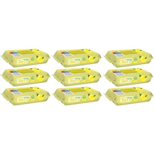 Baby Turco Islak Havlu Mendil 70 Yaprak Limon 9 Lu Set Plastik Kapaklı (630 Yaprak)