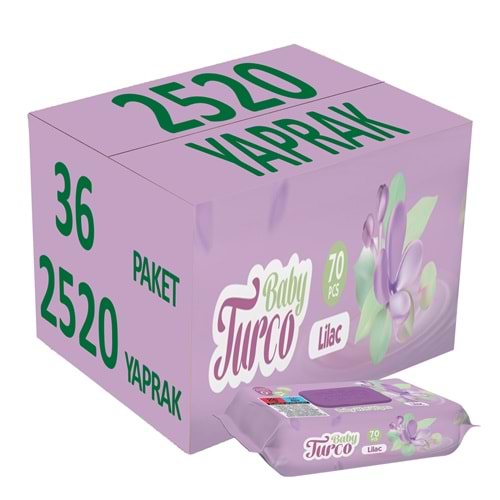 Baby Turco Islak Havlu Mendil 70 Yaprak Leylak 36 Lı Set Plastik Kapaklı (2520 Yaprak)