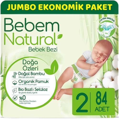 Bebem Bebek Bezi Natural Jumbo Ekonomik Pk Beden:2 (3-6Kg) Mini 84 Adet