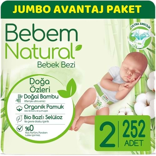 Bebem Bebek Bezi Natural Jumbo Avantaj Pk Beden:2 (3-6Kg) Mini 252 Adet