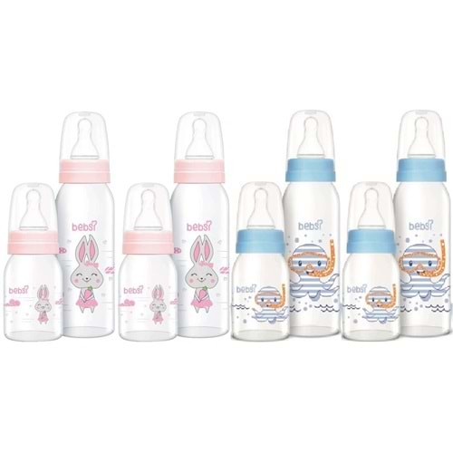 Bebsi Cam Biberon Seti (Mavi - Pembe) (250ML+125ML) (Karma 4 Lü Set)