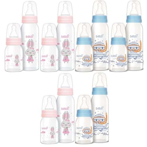 Bebsi Cam Biberon Seti (Mavi - Pembe) (250ML+125ML) (Karma 6 Lı Set)