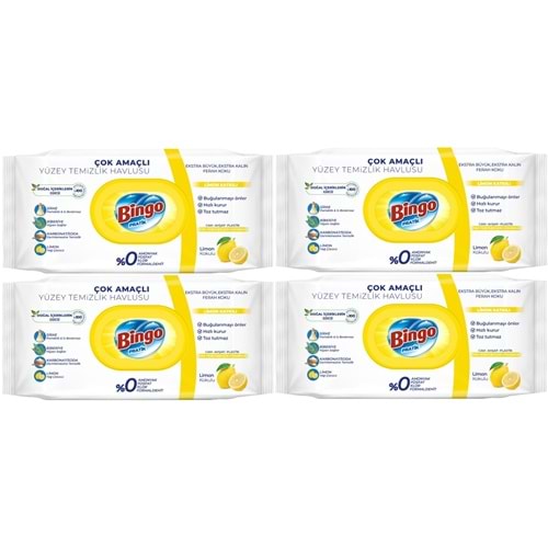 Bingo Clean Yüzey Temizlik Havlusu 96 Yaprak Limon Kokulu Plastik Kapaklı (4 Lü Set) 384 Yaprak