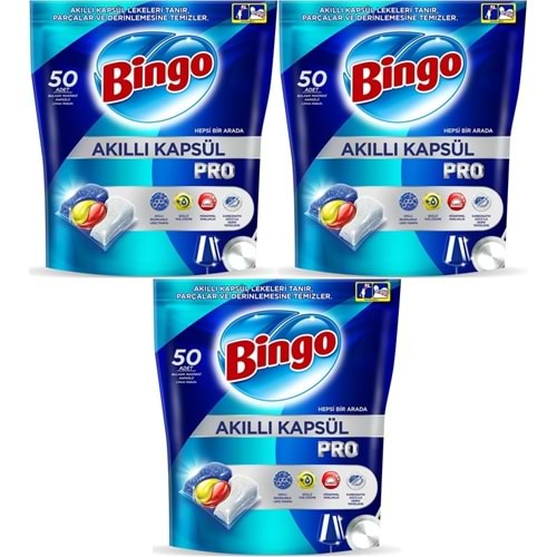 Bingo Akıllı Kapsül Pro Bulaşık Makinesi Deterjanı Tableti 150 Adet Limon Kokulu (3PK*50)