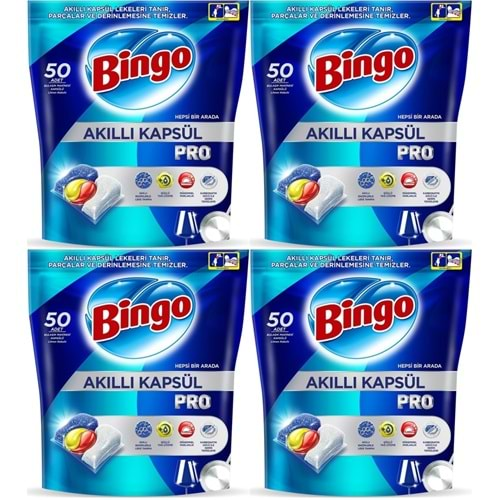 Bingo Akıllı Kapsül Pro Bulaşık Makinesi Deterjanı Tableti 200 Adet Limon Kokulu (4PK*50)