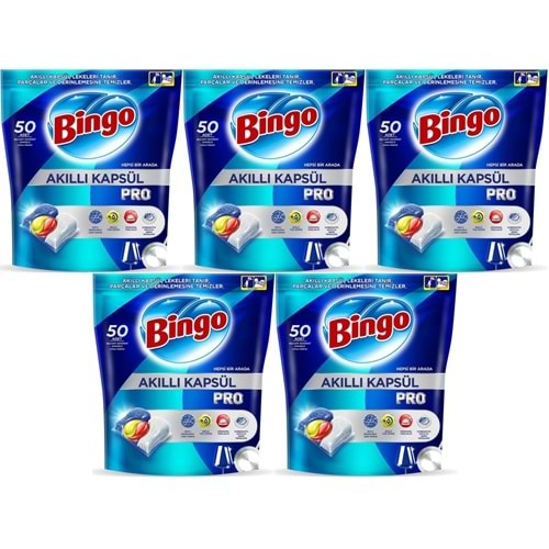 Bingo Akıllı Kapsül Pro Bulaşık Makinesi Deterjanı Tableti 250 Adet Limon Kokulu (5PK*50)