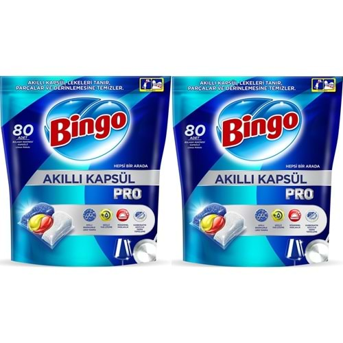 Bingo Akıllı Kapsül Pro Bulaşık Makinesi Deterjanı Tableti 160 Adet Limon Kokulu (2PK*80)