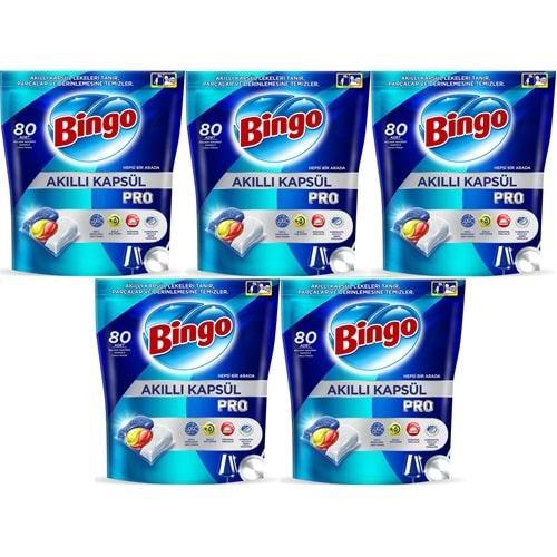 Bingo Akıllı Kapsül Pro Bulaşık Makinesi Deterjanı Tableti 400 Adet Limon Kokulu (5PK*80)