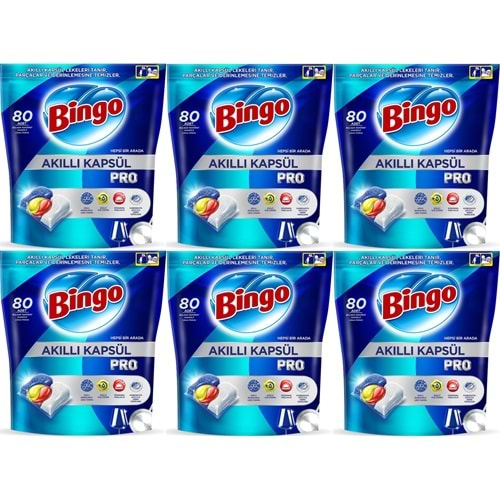 Bingo Akıllı Kapsül Pro Bulaşık Makinesi Deterjanı Tableti 480 Adet Limon Kokulu (6PK*80)