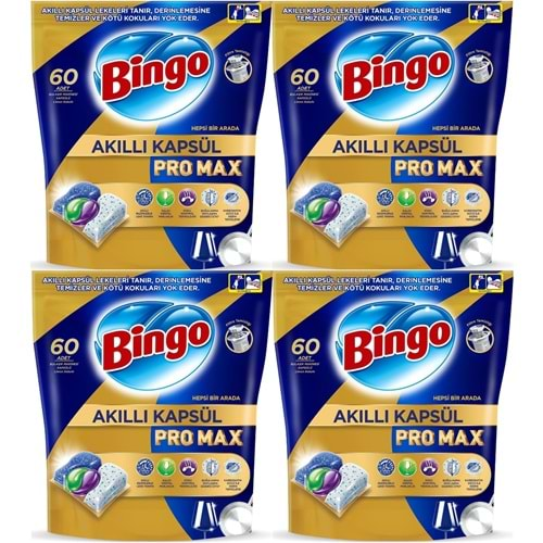 Bingo Akıllı Kapsül Pro Max Bulaşık Makinesi Deterjanı Tableti 240 Adet Limon Kokulu (4PK*60)