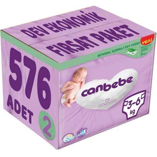 Canbebe Bebek Bezi Beden:2 (3-6Kg) Mini 576 Adet Dev Ekonomik Fırsat Paket