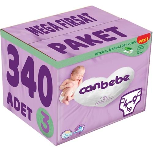 Canbebe Bebek Bezi Beden:3 (4-9Kg) Midi 340 Adet Mega Fırsat Pk