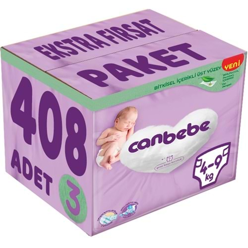 Canbebe Bebek Bezi Beden:3 (4-9Kg) Midi 408 Adet Ekstra Fırsat Pk