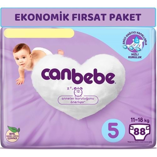 Canbebe Bebek Bezi Beden:5 (11-18Kg) Junior 88 Adet Ekonomik Fırsat Pk