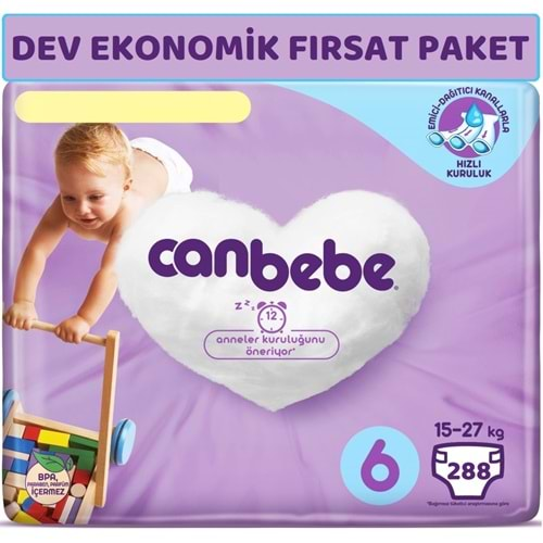 Canbebe Bebek Bezi Beden:6 (15-27Kg) Extra Large 288 Adet Dev Ekonomik Fırsat Pk