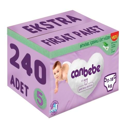 Canbebe Bebek Bezi Beden:5 (11-18Kg) Junior 240 Adet Ekstra Fırsat Pk