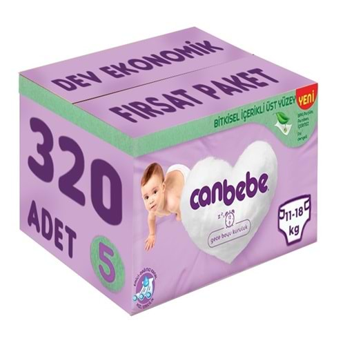 Canbebe Bebek Bezi Beden:5 (11-18Kg) Junior 320 Adet Dev Ekonomik Fırsat Pk