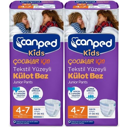 Canped Kids Çoçuklar İçin Külot Bez Tekstil Yüzeyli Yaş:4-7 (17-30Kg) 18 Adet (2Pk*9)