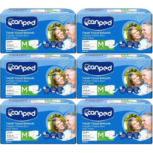 Canped Hasta Bezi Yetişkin Bel Bantlı Tekstil Yüzey M-Orta Boy 180 Adet (6PK*30)