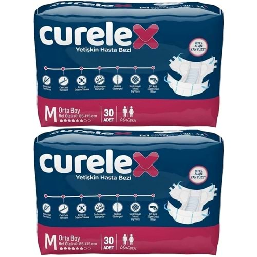 Curelex Hasta Bezi Yetişkin Bel Bantlı Tekstil Yüzey M-Orta Boy 60 Adet Tekli Pk (2PK*30)