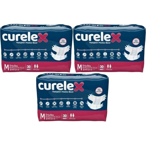 Curelex Hasta Bezi Yetişkin Bel Bantlı Tekstil Yüzey M-Orta Boy 90 Adet Tekli Pk (3PK*30)