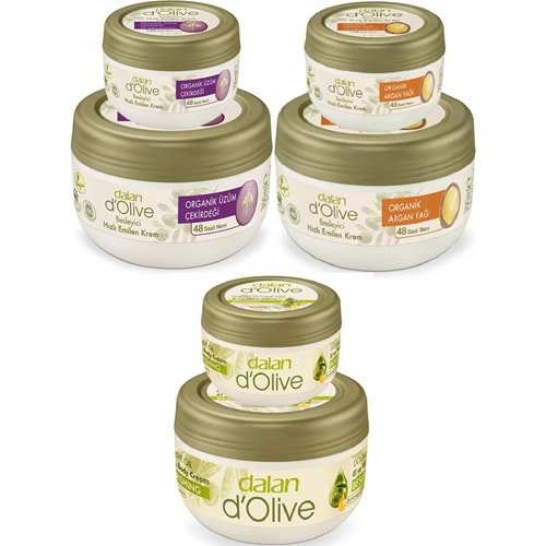 Dalan Dolive Organik Besleyici Bakım Kremi Karma Argan/Üzüm Çekirdeği/Zeytinyağ 300ML+150ML 3 Lü Set