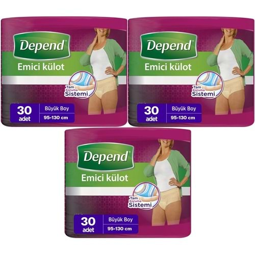 Depend Emici Külot Hasta Bezi Large - Büyük Kadın 90 Adet (3PK*30)