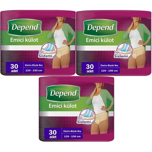 Depend Emici Külot Hasta Bezi XL - Extra Büyük Kadın 90 Adet (3PK*30)