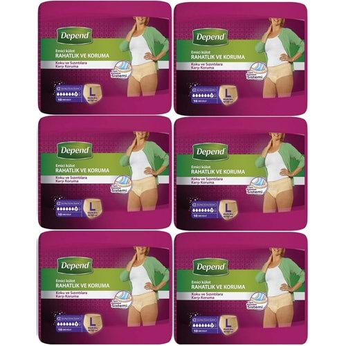 Depend Emici Külot Hasta Bezi Large - Büyük Kadın 60 Adet (6PK*10)