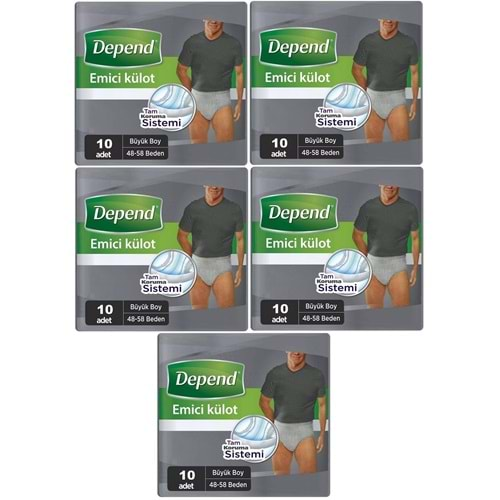 Depend Emici Külot Hasta Bezi Large - Büyük Erkek 50 Adet (5PK*10)