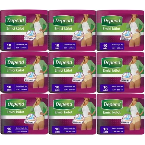 Depend Emici Külot Hasta Bezi XL - Extra Büyük Kadın 90 Adet (9PK*10)