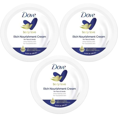 Dove Besleyici El ve Vücut Bakım Kremi 250ML Rich Nourishment Cream (Mavi) (3 Lü Set)