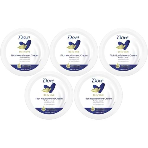 Dove Besleyici El ve Vücut Bakım Kremi 250ML Rich Nourishment Cream (Mavi) (5 Li Set)