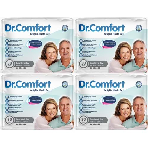 Dr.Comfort Yetişkin Hasta Bezi Bel Bantlı Tekstil Yüzeyli XL - Ekstra Büyük 120 Adet (4PK*30)