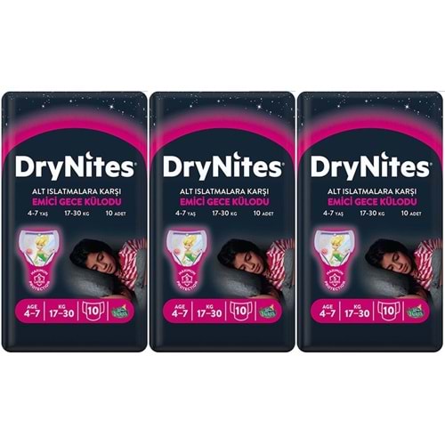 Drynites Emici Gece Külodu/Külot Bez Kız 4-7 Yaş (27-30KG) Large 30 Adet (3PK*10) (Alt Islatmalara Karşı)