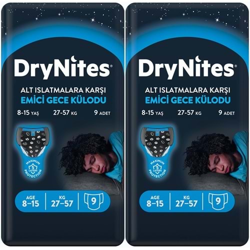 Drynites Emici Gece Külodu/Külot Bez Erkek 8-15 Yaş (27-57KG) Large 18 Adet (2PK*9) (Alt Islatmalara Karşı)
