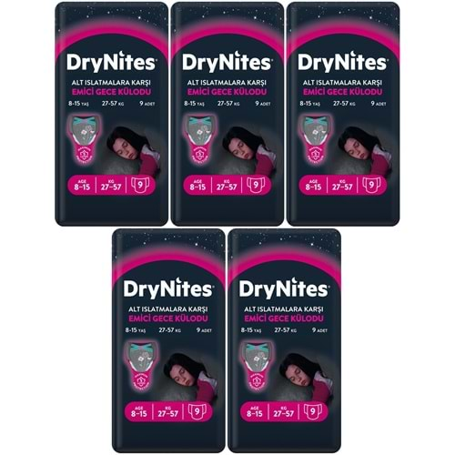 Drynites Emici Gece Külodu/Külot Bez Kız 8-13 Yaş 30-48KG Large 45 Adet 5PK*9 Alt Islatmalara Karşı