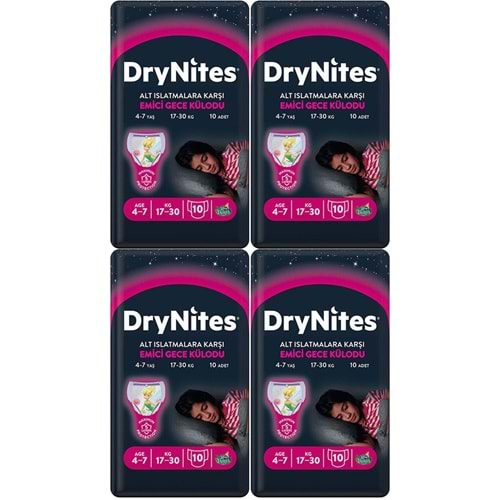 Drynites Emici Gece Külodu/Külot Bez Kız 4-7 Yaş (27-30KG) Large 40 Adet (4PK*10) (Alt Islatmalara Karşı)