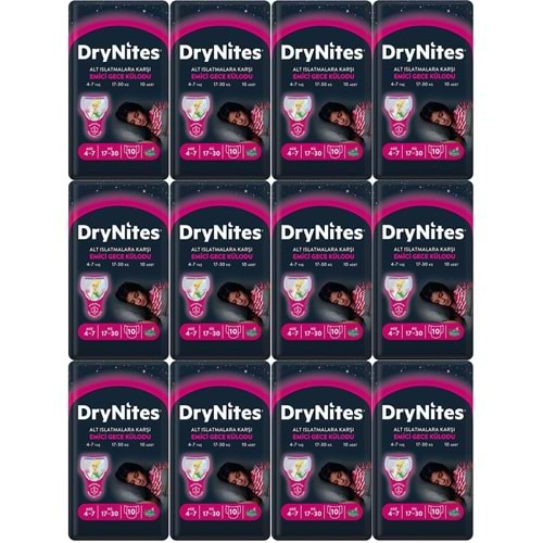 Drynites Emici Gece Külodu/Külot Bez Kız 4-7 Yaş (27-30KG) Large 120 Adet (12PK*10) (Alt Islatmalara Karşı)