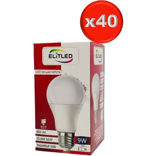 Elitled Led Ampül Beyaz-White 9W (40 Lı Set)