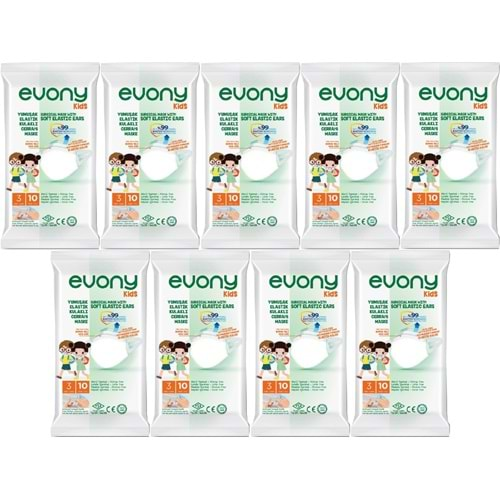 Evony 3 Katlı Filtreli Burun Telli Cerrahi Maske (Kids Çoçuklar İçin) 90 Lı Set (9Pk*10) (Desenli)