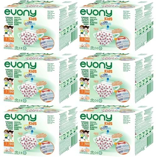 Evony 3 Katlı Filtreli Burun Telli Cerrahi Maske (Kids Çoçuklar İçin) 300 Lü Set (Desenli)