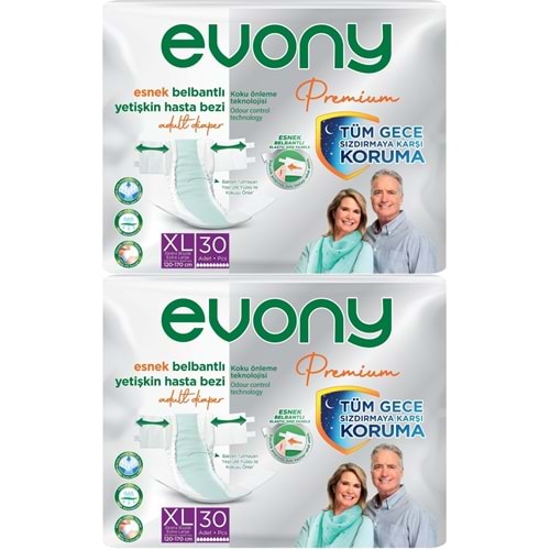 Evony Premium Hasta Bezi Yetişkin Bel Bantlı Tekstil Yüzey Ekstra Büyük (XL) 60 Adet