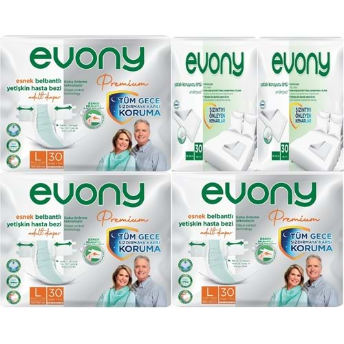 Evony Premium Hasta Bezi Yetişkin Bel Bantlı Tekstil Yüzey Büyük 90 Adet+Yatak Koruyucu Örtü 60 Adet