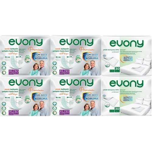 Evony Premium Hasta Bezi Yetişkin Bel Bantlı Tekstil Yüzey XL 120 Adet + Yatak Koruyucu Örtü 60 Adet